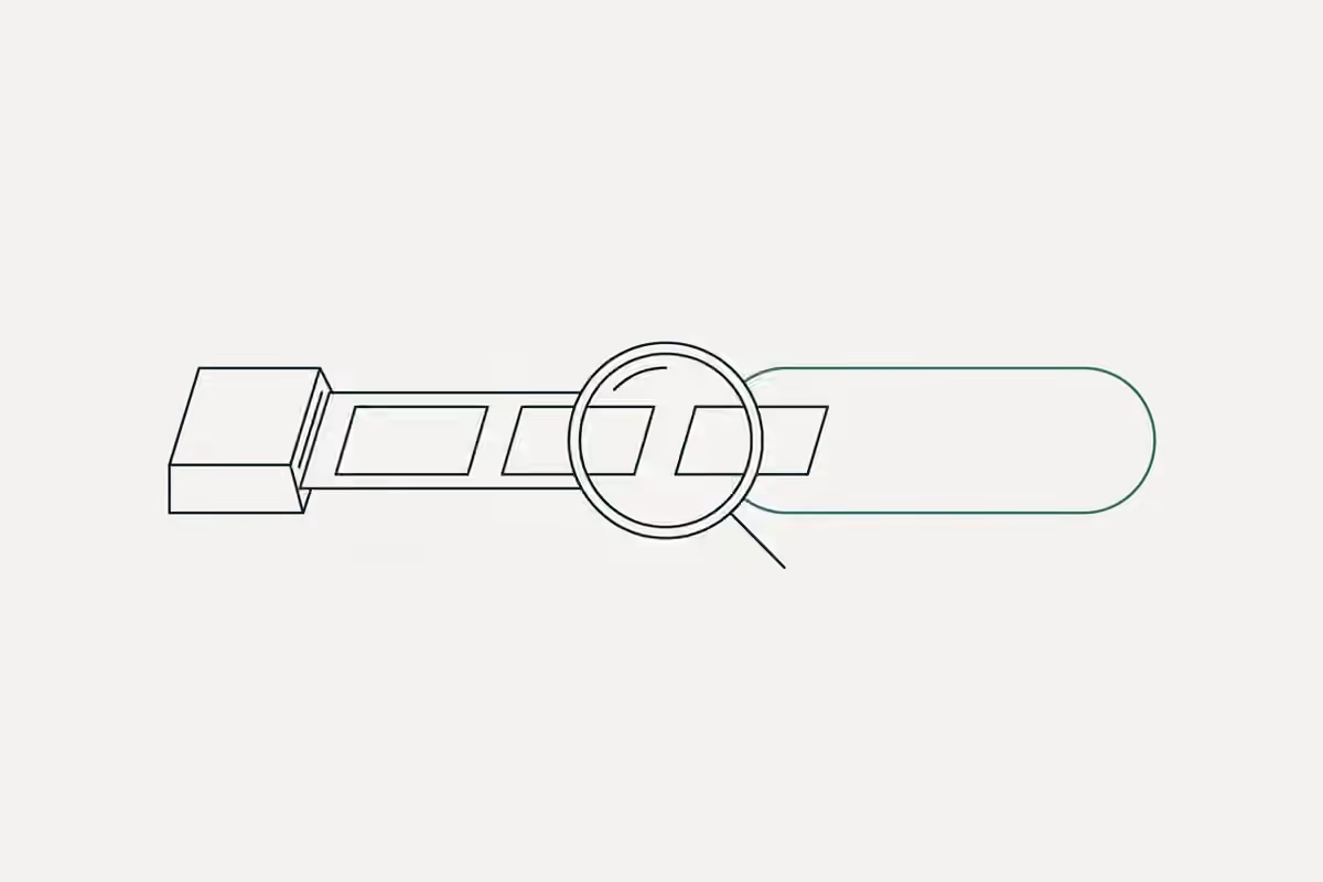 An inspection instrument compares two matching outputs while a verdigris loop sends one output through repeated checks.