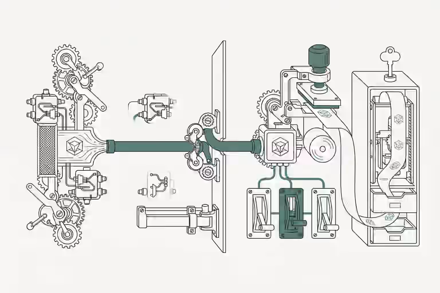 A mechanical agent stops as a separate guardian selects a response and prints an audit record.