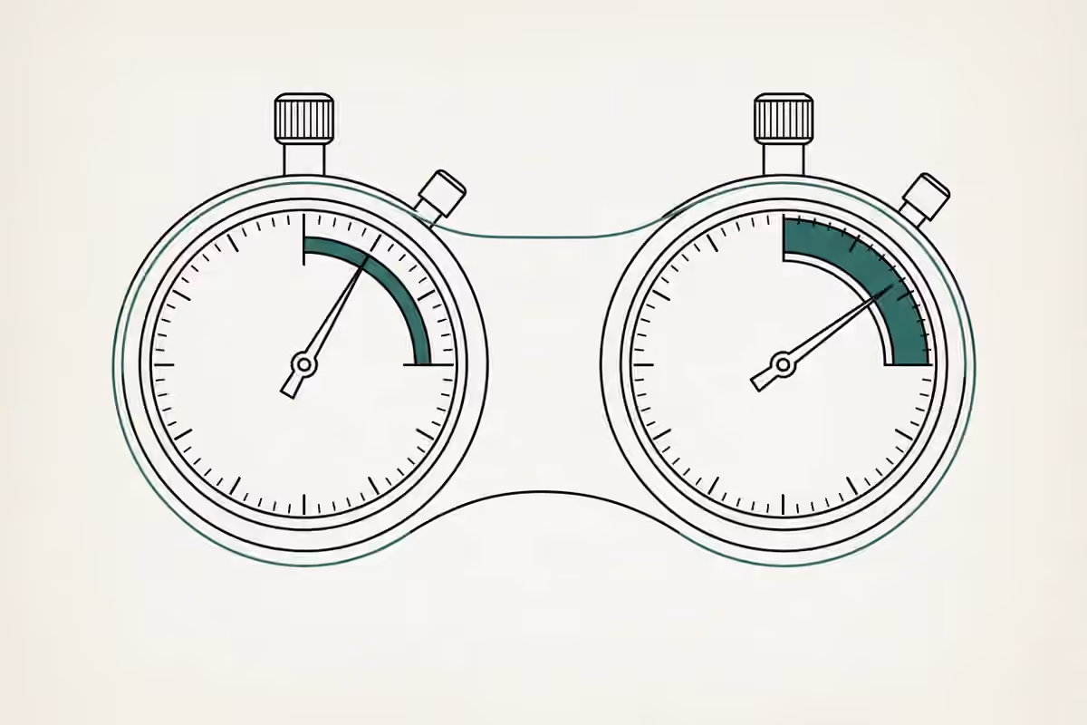 Two linked timing dials show an early return checkpoint and a later alert point on one recorded trace.