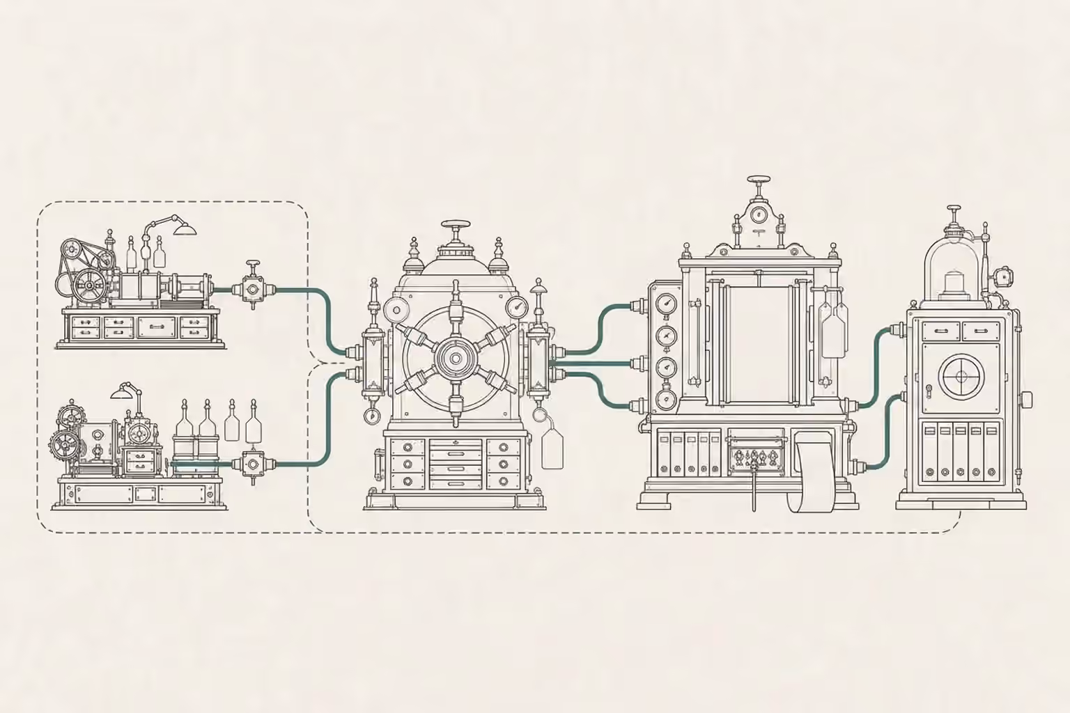 Four connected record instruments track incidents, agent registration, cost, and the route into a central audit aperture.