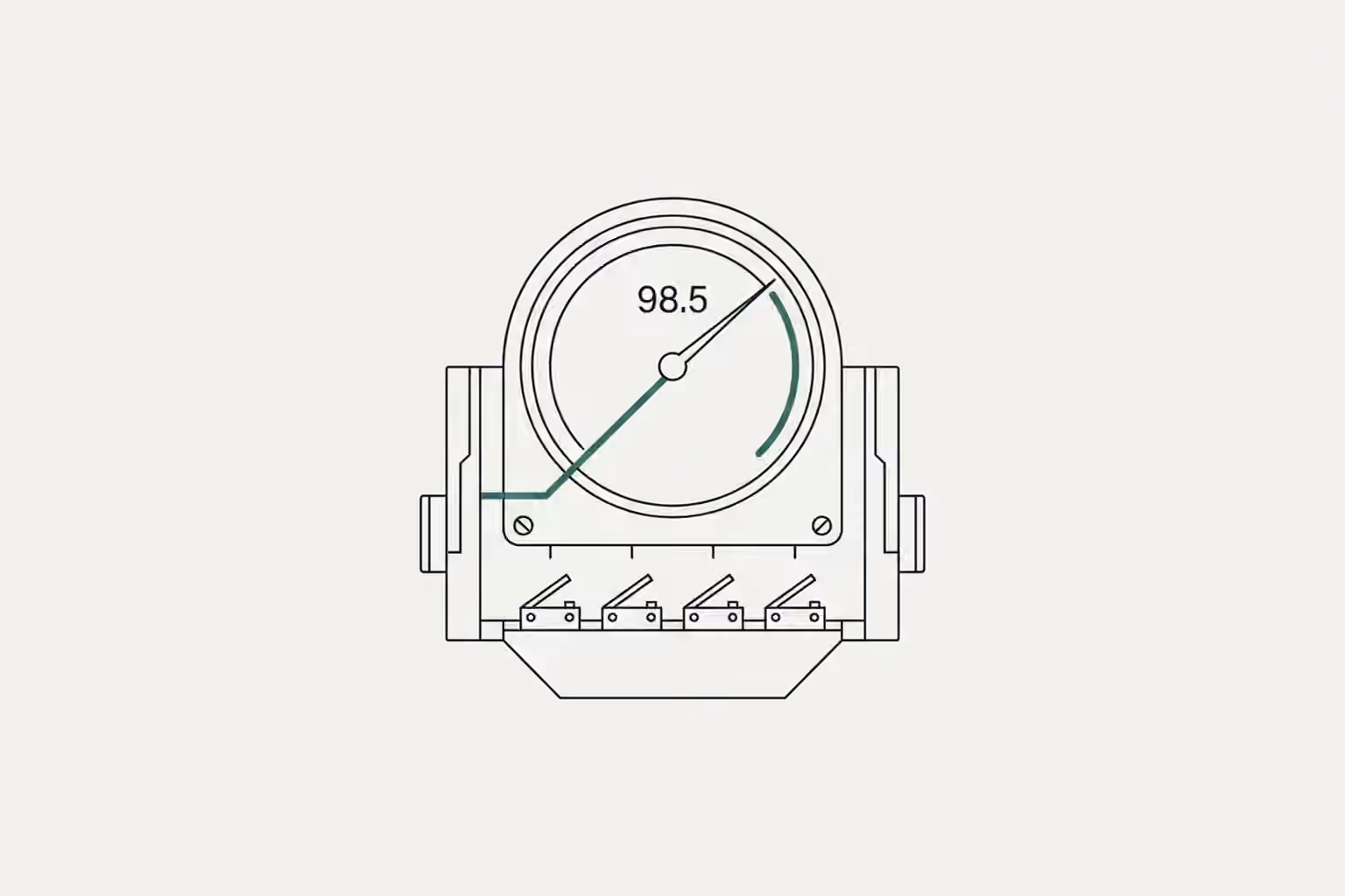 A coverage meter reads 98.5 above four open guard switches that its measured route does not reach.