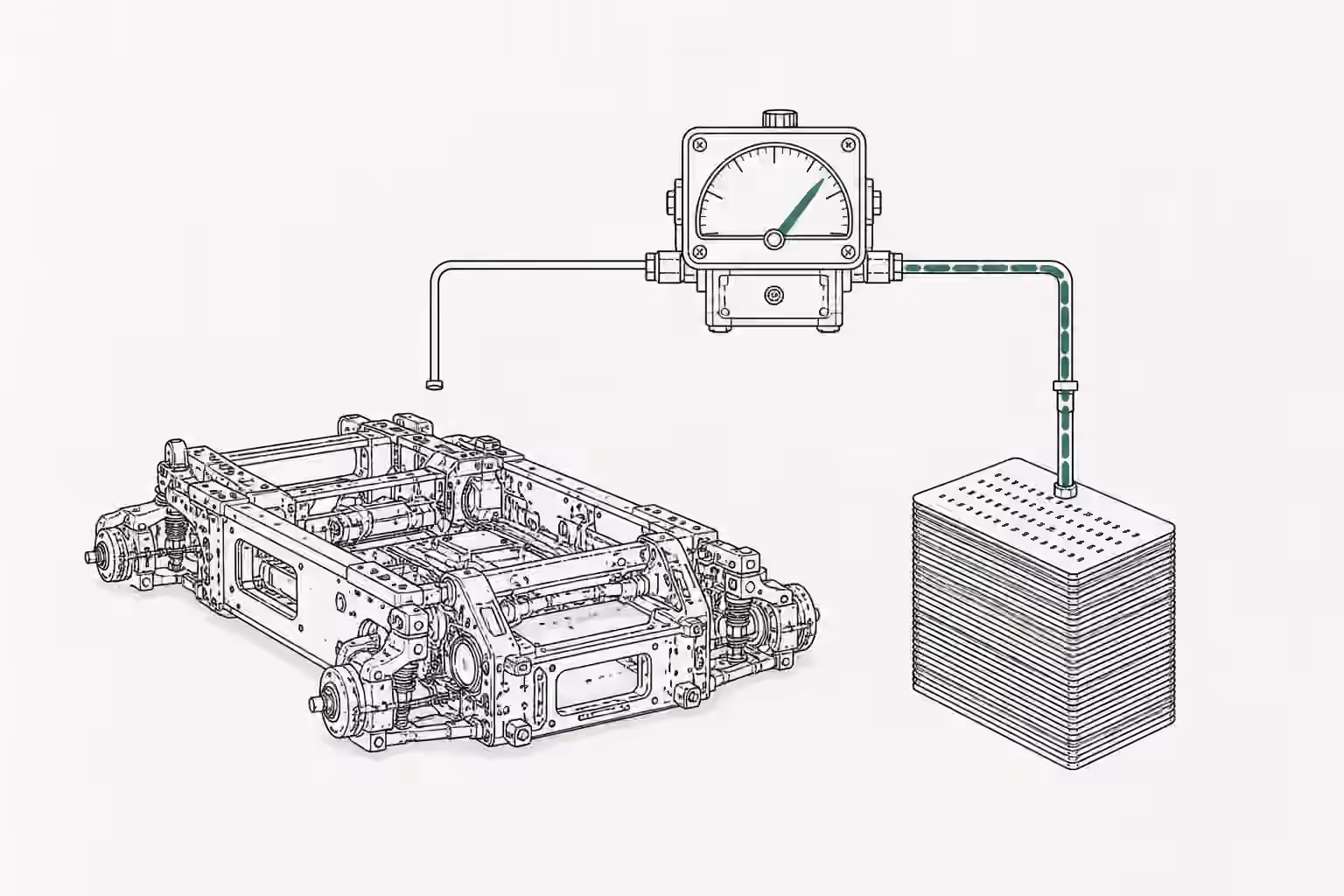 A counting meter registers a stack of small model cards beside a large idle model chassis.