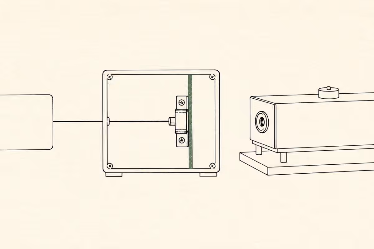 A command line meets a mechanical stop inside a device driver before reaching a laboratory laser.